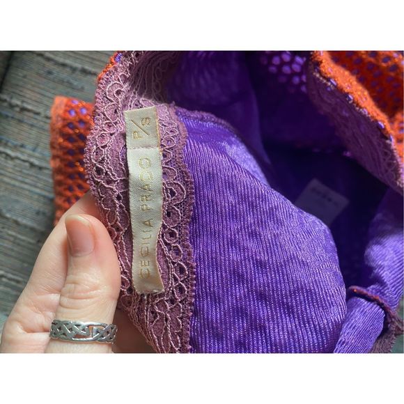 Cecilia Prado Orange Mesh Overlay Purple Mini Skirt, Size Small / Petite - Picture 9 of 12